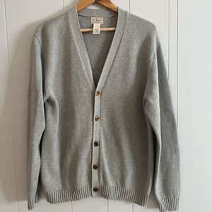 MINT LL Bean Button Knit Cardigan Mens Large True Vintage  Heavy Cotton Gray